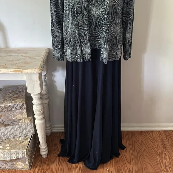 Cachet Metallic Burst Navy 2pc Dress Women's size 16 - Picture 4 of 9